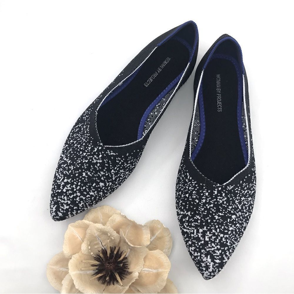Woman by Projects Black and White Flecked Pattern Soft Knit Pointed Flats- NEW